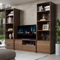 71" Gunther Mid-Century Bookcase 1 Drawer Walnut - Linon -Linon GUEST 094477aa 0765 47c1 87f6 3d897d680df2