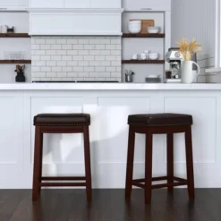 Claridge Leather Saddle Counter Height Barstool - Linon -Linon GUEST 0a4f12e6 a6ff 4f80 8c31 a55d34b1b5be