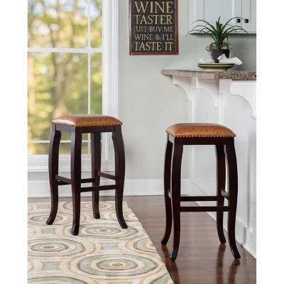 San Francisco Backless Faux Leather Barstool Wood Caramel - Linon 4 San Francisco Backless Faux Leather Barstool Wood Caramel - Linon - Image 2