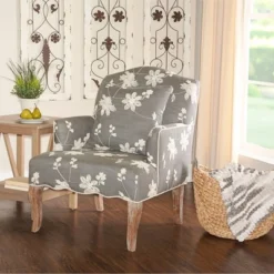 Floral Upholstered Armchair - Gray - Linon -Linon GUEST 34344341 bcef 426c b116 b4c759448f80