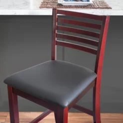 30" Torino Ladder Back Barstool Upholstered Seat - Espresso Wood - Linon -Linon GUEST 4dc27753 0f92 4b05 a13f 9e570fb3b75a