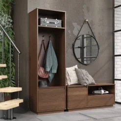 Gunther Mid-Century Hall Tree 1 Drawer Walnut - Linon -Linon GUEST 4f5a8821 b997 4ff4 826d 64a273e930b6