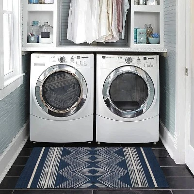 Lyerly Washable Outdoor Rug Navy/Ivory - Linon 10 Lyerly Washable Outdoor Rug Navy/Ivory - Linon - Image 8