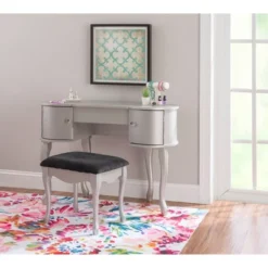 Paloma Vanity Set Silver - Linon -Linon GUEST 766aa9b7 af7c 4810 b4e3 7533b7f6198e