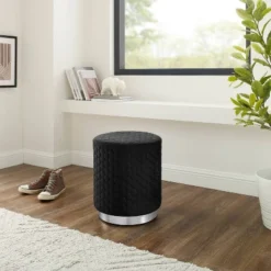 Camber Round Upholstered Ottoman - Linon -Linon GUEST bc560b0b f266 456b 9547 9e2275aa544b