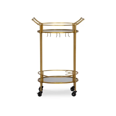 Round Metal Bar Cart Gold - Linon 3 Round Metal Bar Cart Gold - Linon