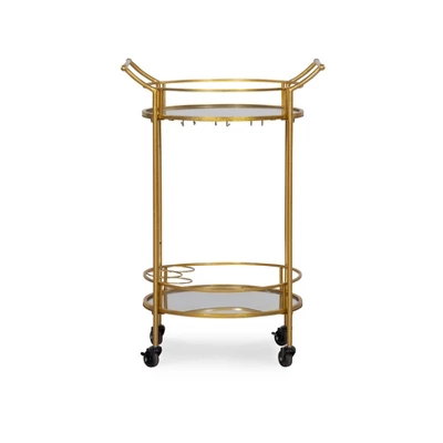 Round Metal Bar Cart Gold - Linon 4 Round Metal Bar Cart Gold - Linon - Image 2