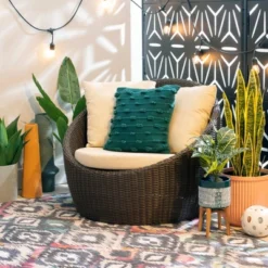 Linon Rylee Snuggle Aluminum & Rattan Club Chair Brown -Linon GUEST dc457dbe 5f26 411b b24f 5ba4794f009a