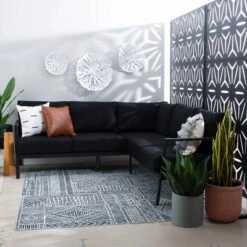 Linon Lark Aluminum Sectional Sofa Black