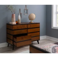 Mid-Century Modern 6 Drawer Dresser Walnut - Linon -Linon GUEST e6e89820 c054 44f8 9f7d 47970a466315