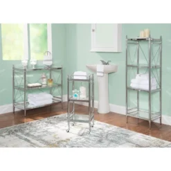 Pinnacle Glass Cart Chrome - Linon -Linon GUEST e715222d e532 4f24 b7d3 d5c765f7115c