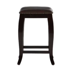 San Francisco Backless Faux Leather Counter Height Barstool Wood Brown - Linon