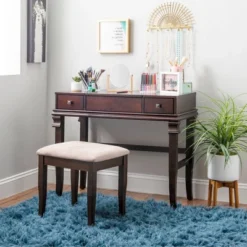 Home Angela Vanity Set Walnut - Linon -Linon GUEST fb04f1a1 f47d 440b b37a 0c2edb0cc936